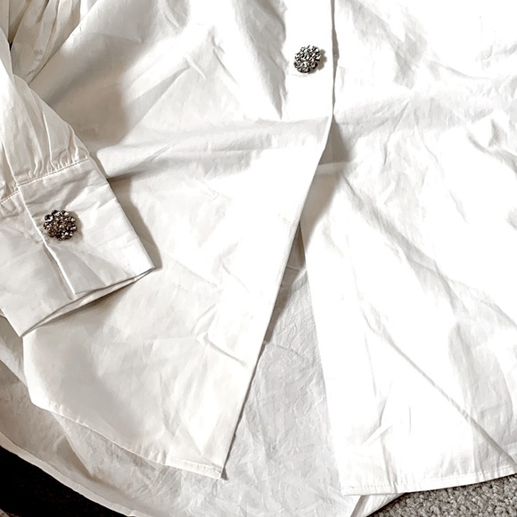 NWT OAT New York White 100% Cotton Long Sleeve Shirt Women Medium Rhinestone - Picture 7 of 9